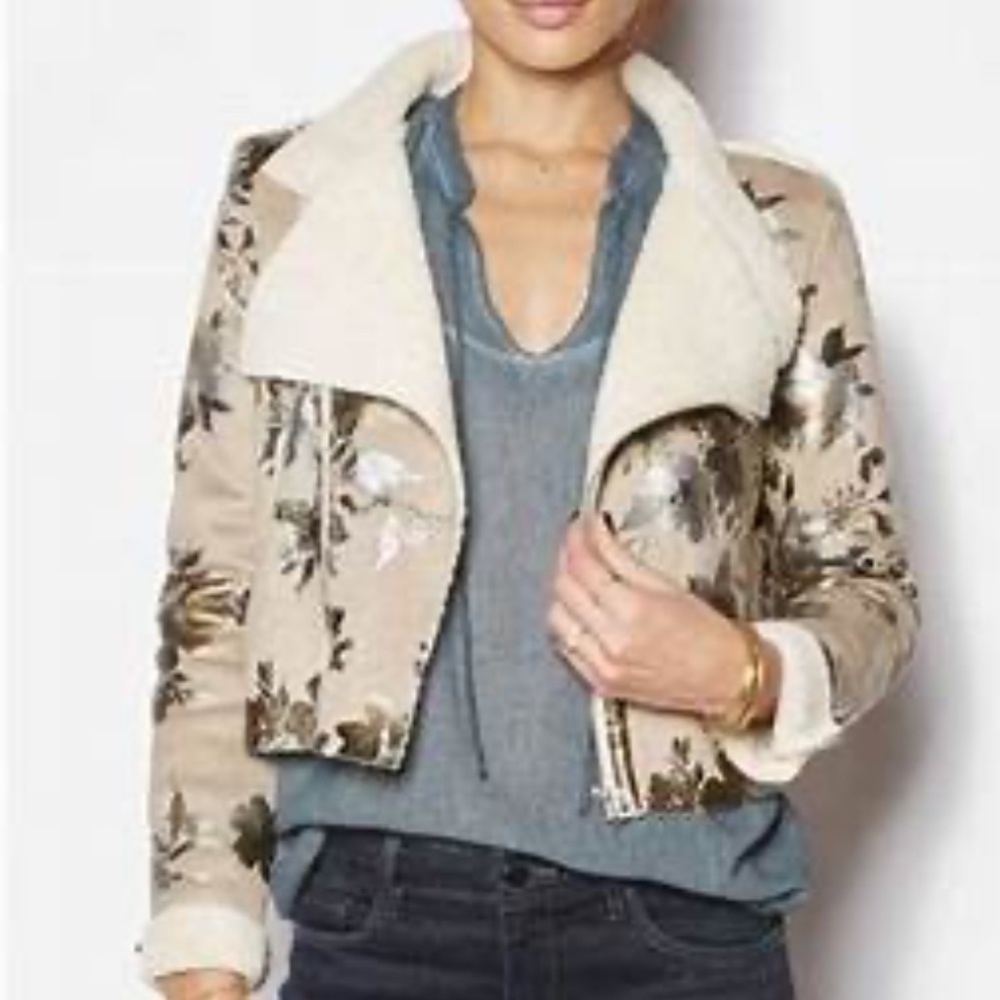 Goldie Medium Metallic Floral Painted Sherpa Suede Jacket